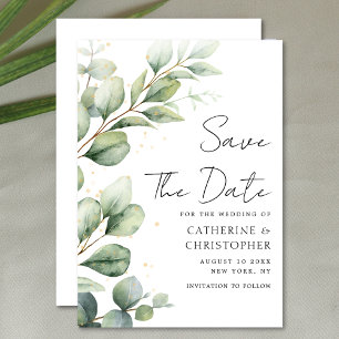 Watercolor Eucalyptus Greenery Script Wedding Save The Date