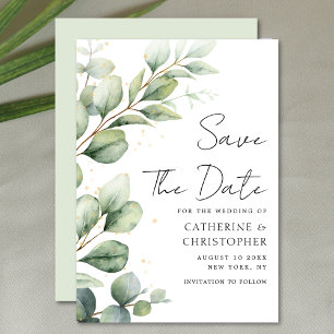 Watercolor Eucalyptus Greenery Script Wedding Save The Date