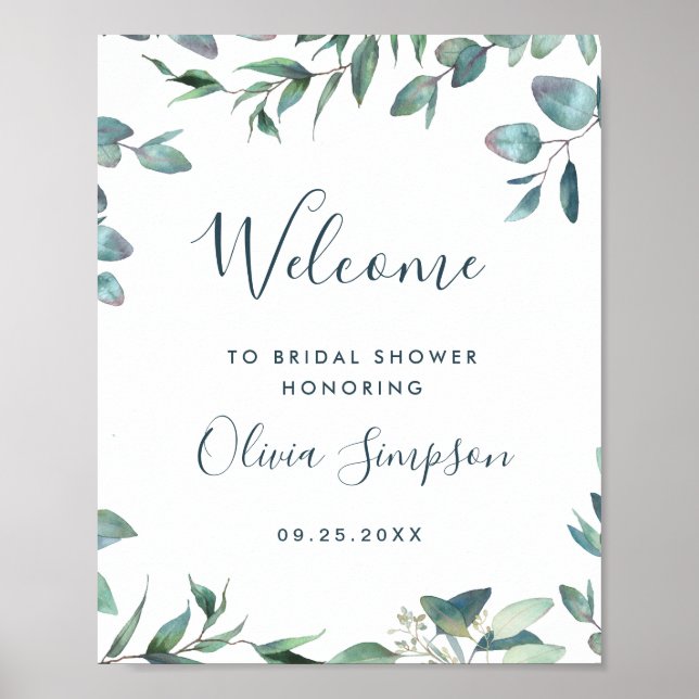 Watercolor Eucalyptus Greenery Sign Bridal Shower (Front)