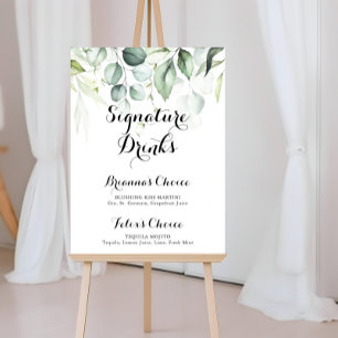 Watercolor Eucalyptus Greenery Signature Drinks  Poster