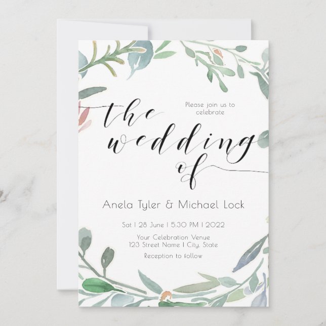 Watercolor Eucalyptus Greenery Spring Wedding Invitation (Front)