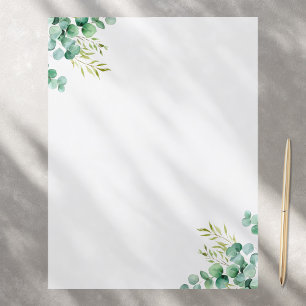 Watercolor Eucalyptus Greenery Stationery Paper