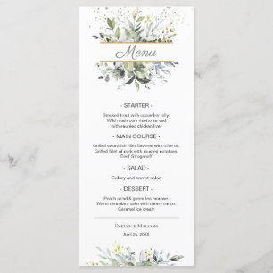 Watercolor Eucalyptus Greenery Wedding Dinner Menu