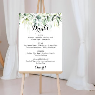 Watercolor Eucalyptus Greenery Wedding Drinks Menu Poster