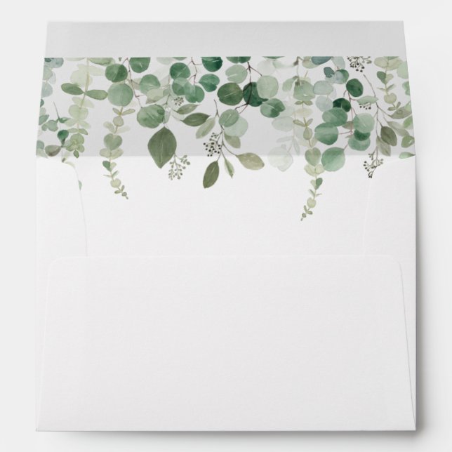 Watercolor eucalyptus greenery wedding envelope (Back (Bottom))