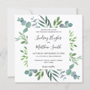 Watercolor Eucalyptus Greenery Wedding Invitation