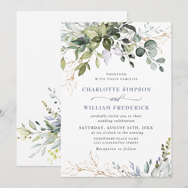 Watercolor Eucalyptus Greenery Wedding Invitation (Front/Back)