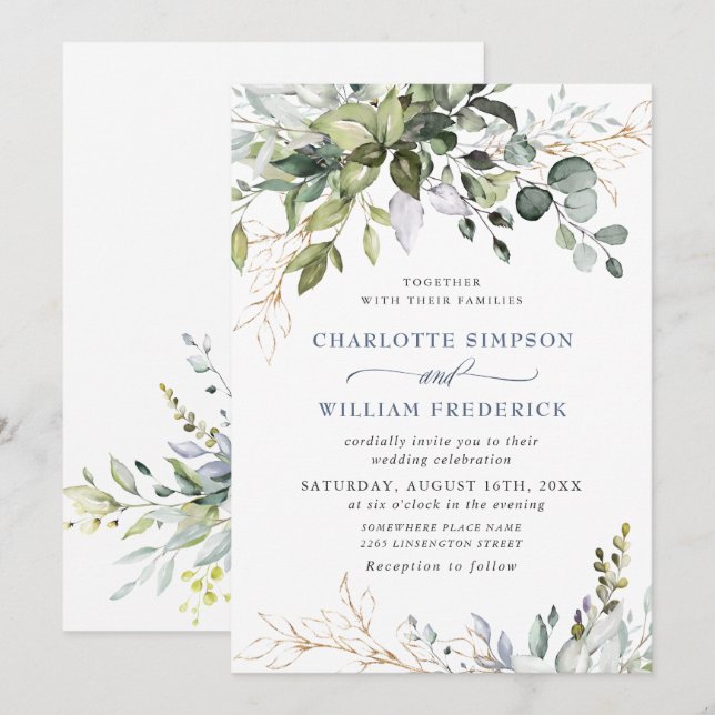 Watercolor Eucalyptus Greenery Wedding Invitation (Front/Back)