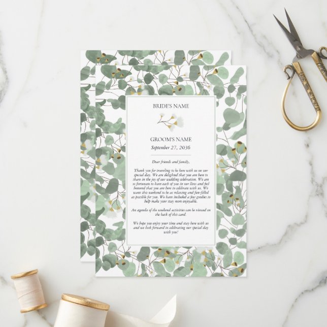 Watercolor Eucalyptus Greenery Wedding Itinerary Program (Front/Back In Situ)