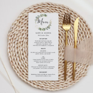 Watercolor eucalyptus greenery wedding menu