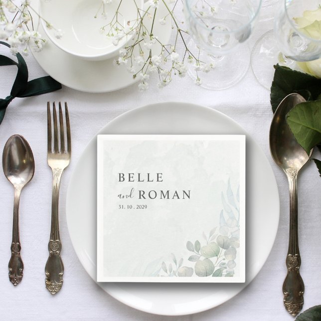 Watercolor Eucalyptus Greenery Wedding Napkin (Creator Uploaded)