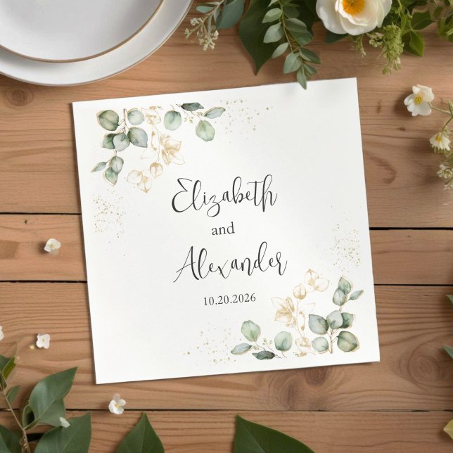 Watercolor Eucalyptus Greenery Wedding Napkins (Creator Uploaded)