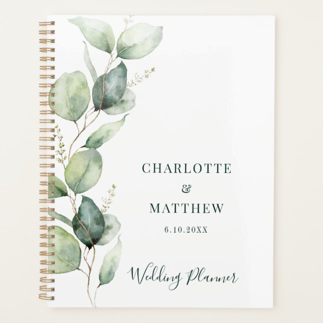 Watercolor Eucalyptus Greenery Wedding Planner (Front)