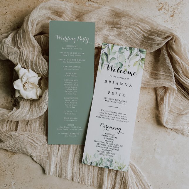 Watercolor Eucalyptus Greenery Wedding Program (Creator Uploaded)
