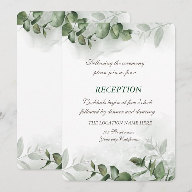 Watercolor Eucalyptus Greenery Wedding Reception  Invitation (Front/Back)