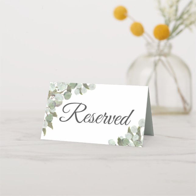 Watercolor Eucalyptus & Greenery Wedding Reserved Place Card (Back)