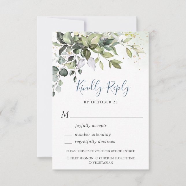 Watercolor Eucalyptus Greenery Wedding RSVP Card (Front)