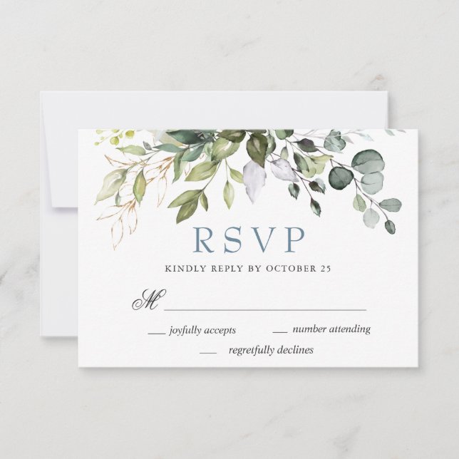 Watercolor Eucalyptus Greenery Wedding RSVP Card (Front)