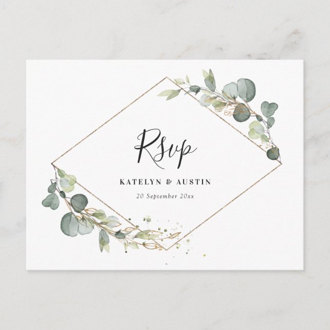 Watercolor eucalyptus greenery wedding RSVP Postcard (Front)