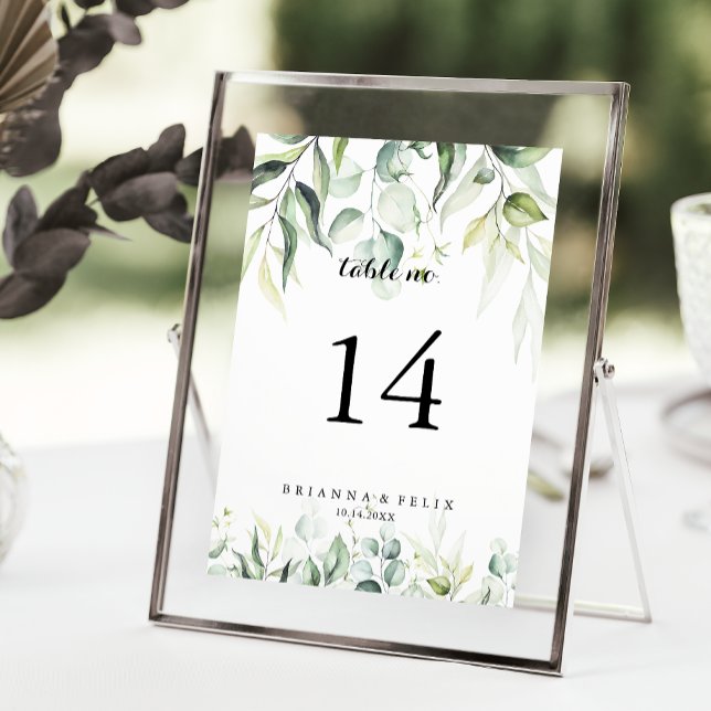 Watercolor Eucalyptus Greenery Wedding  Table Number (Creator Uploaded)