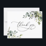 Watercolor Eucalyptus Greenery Wedding  Thank You Card<br><div class="desc">Designed to coordinate with our Boho Greenery wedding collection,  this customisable Flat Thank You card features mixed watercolor greenery leaves paired with a classy serif font in black for an optional message on the back. Matching items available.</div>