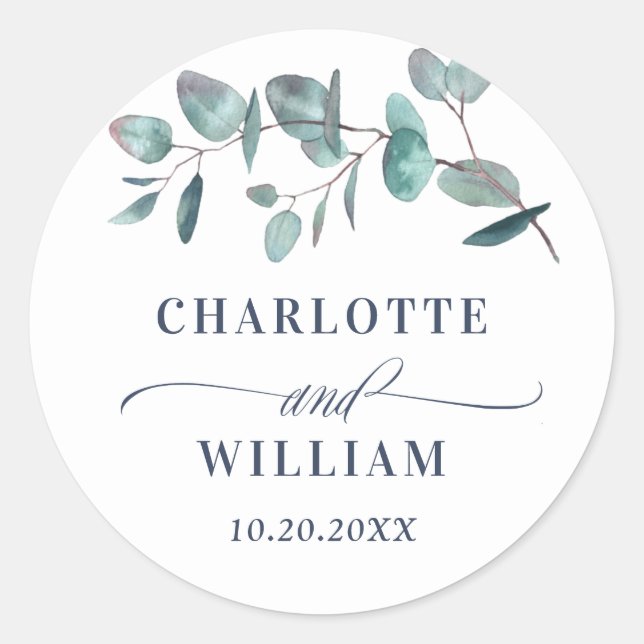 Watercolor Eucalyptus Greenery Wedding Thank You Classic Round Sticker (Front)