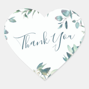 Watercolor Eucalyptus Greenery Wedding Thank You Heart Sticker