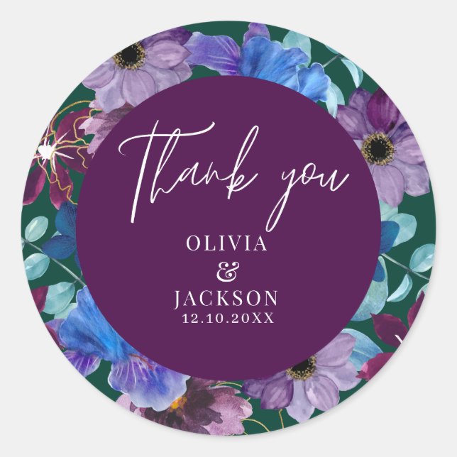 Watercolor Eucalyptus Greenery Wedding Thankyou Classic Round Sticker (Front)