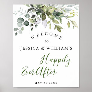 Watercolor Eucalyptus Greenery Wedding Welcome Poster