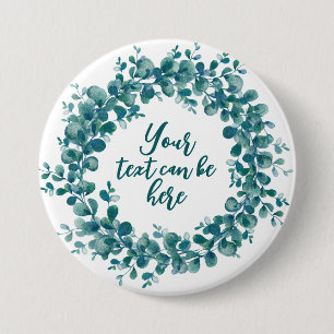 Watercolor eucalyptus greenery wreath 7.5 cm round badge