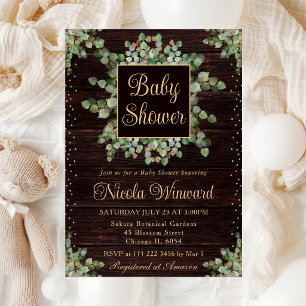 Watercolor Eucalyptus Greenery Wreath Baby Shower Invitation