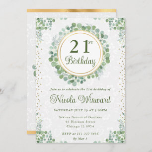 Watercolor Eucalyptus Greenery Wreath Birthday Invitation