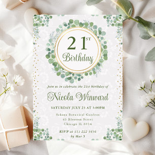 Watercolor Eucalyptus Greenery Wreath Birthday Invitation