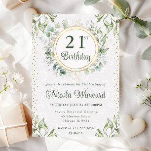 Watercolor Eucalyptus Greenery Wreath Birthday Invitation