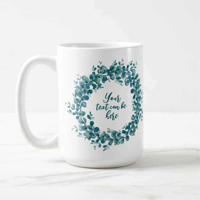 Watercolor eucalyptus greenery wreath coffee mug (Left)