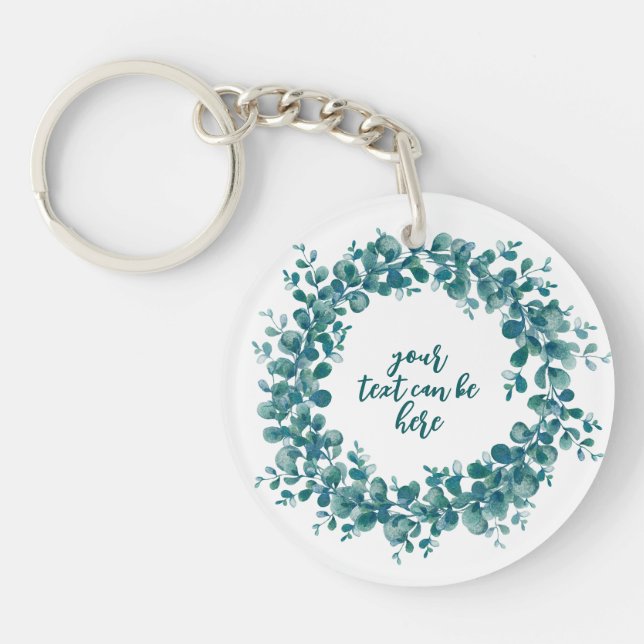 Watercolor eucalyptus greenery wreath key ring (Front)