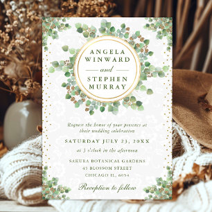 Watercolor Eucalyptus Greenery Wreath Wedding Invitation