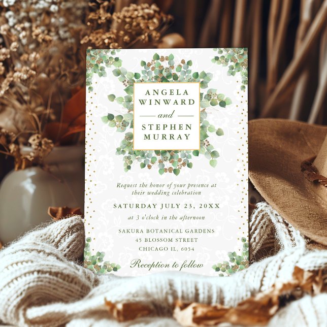 Watercolor Eucalyptus Greenery Wreath Wedding Invitation (Creator Uploaded)