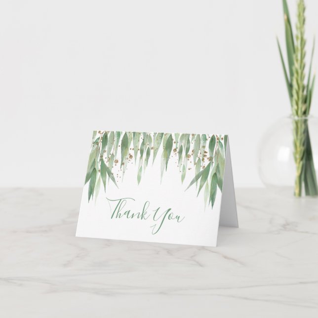 Watercolor Eucalyptus Hanging Leaves Thank You Card (Front)