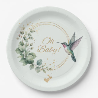 **Watercolor Eucalyptus Hummingbird Baby Shower In Paper Plate