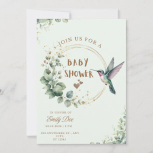 Watercolor Eucalyptus Hummingbird Baby Shower Invitation