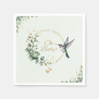 Watercolor Eucalyptus Hummingbird Baby Shower Napkin