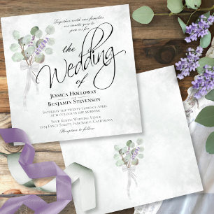 Watercolor Eucalyptus & Lavender Bouquet Wedding Invitation