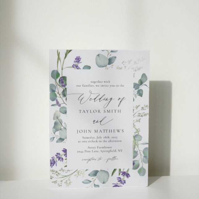 Watercolor Eucalyptus Lavender Calligraphy Wedding Invitation (Creator Uploaded)