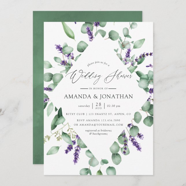 Watercolor Eucalyptus Lavender Greenery Wedding Invitation (Front/Back)