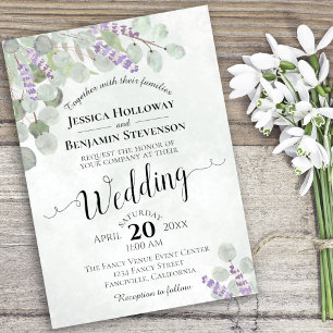 Watercolor Eucalyptus Lavender & Greenery Wedding Invitation