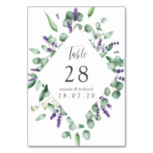 Watercolor Eucalyptus & Lavender Greenery Wedding Table Number