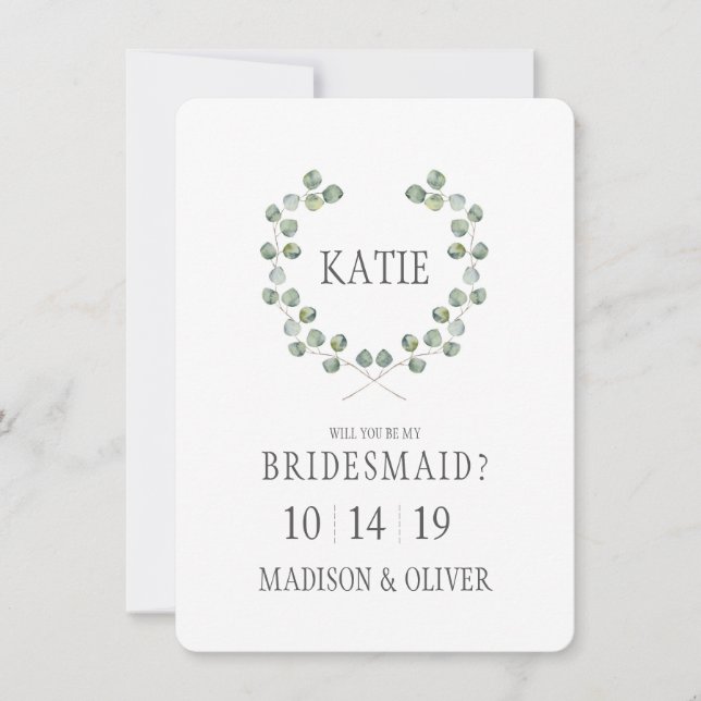 Watercolor Eucalyptus Leaf Frame | Bridesmaid Invitation (Front)