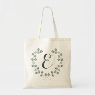 Watercolor Eucalyptus Leaf Frame   Monogram Tote Bag