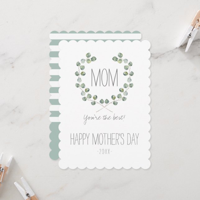 Watercolor Eucalyptus Leaf Frame | Mother's Day Card (Front/Back In Situ)